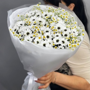 Букет "Понарошку" из хризантем сантини и ромашек в Одинцово